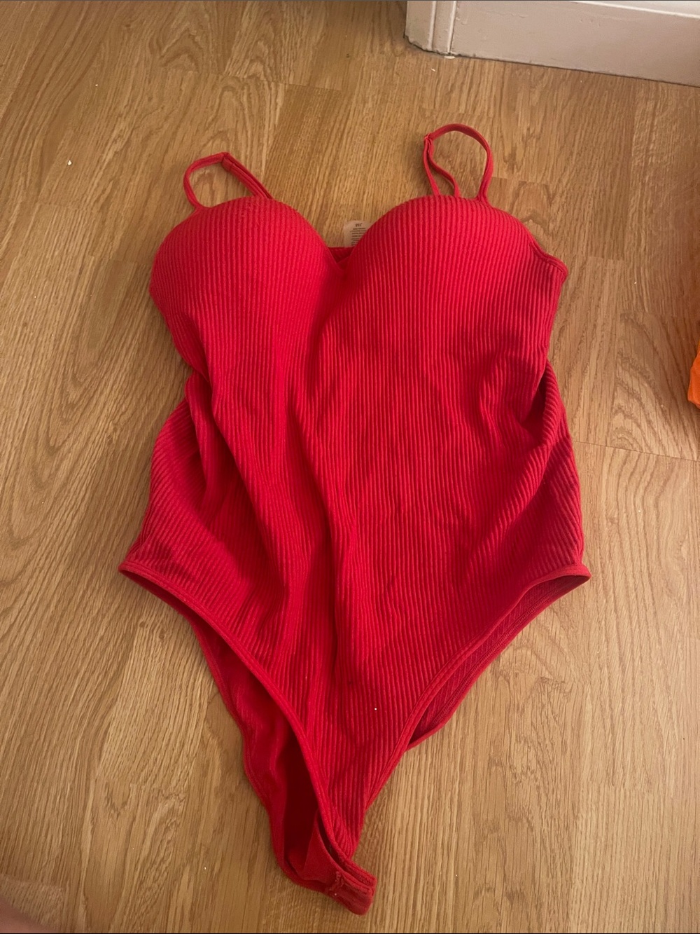 Girls Red Ribbed One-Piece Bodysuit with Adjustable Straps